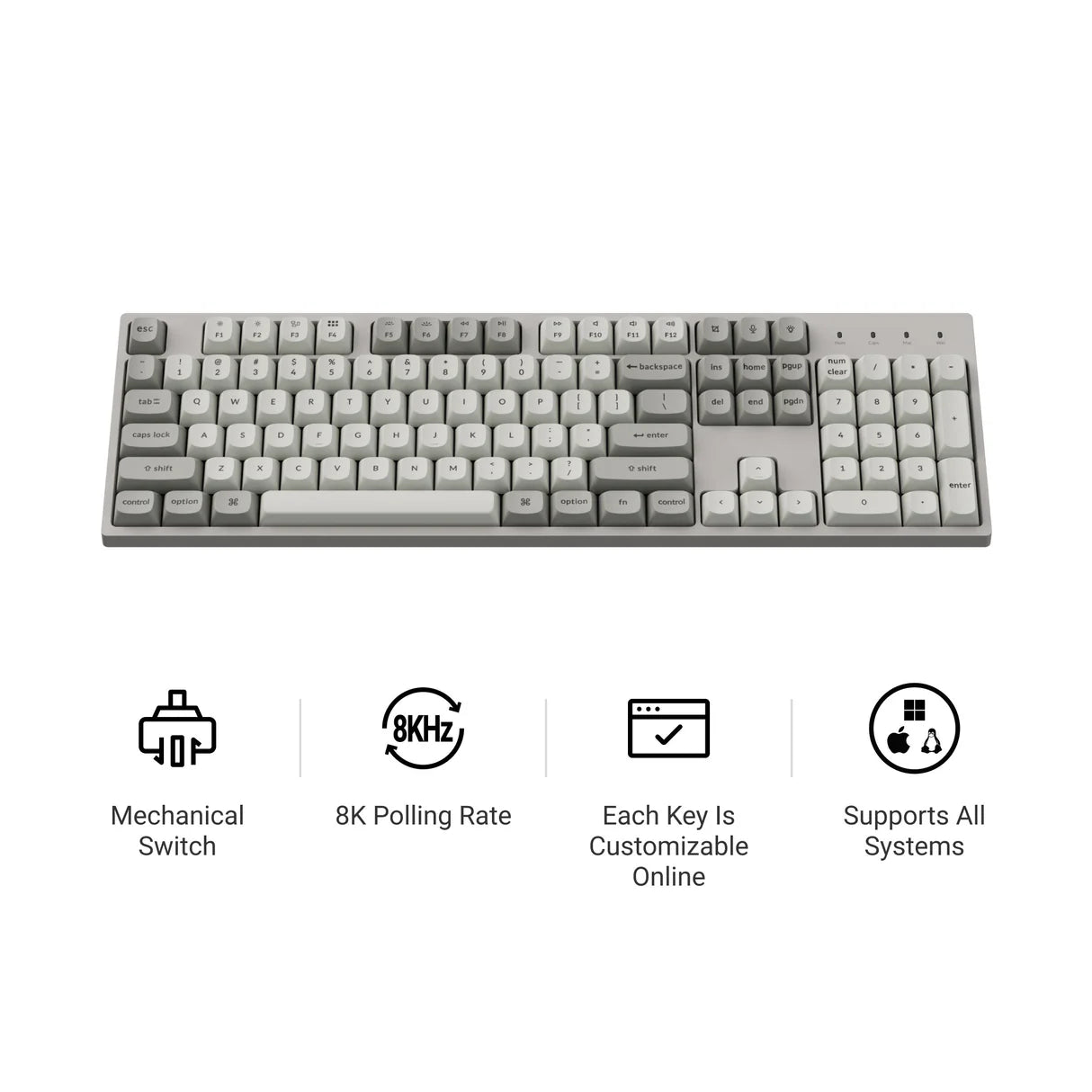 Keychron C2 Pro 8K QMK testreszabható vezetékes billentyűzet