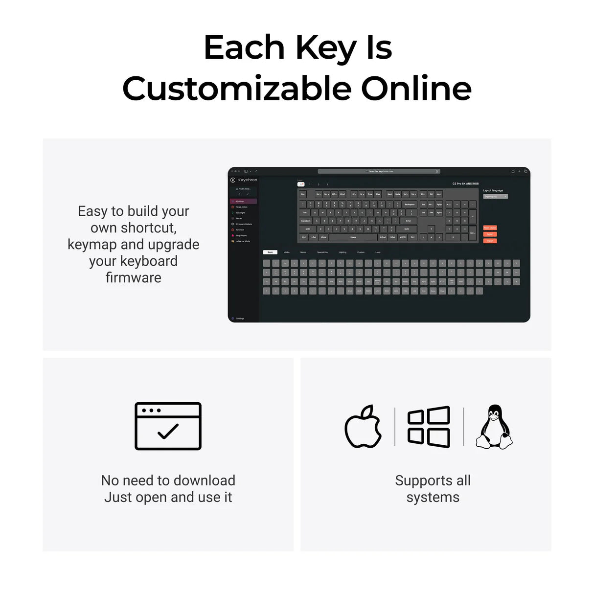 Keychron C2 Pro 8K QMK testreszabható vezetékes billentyűzet