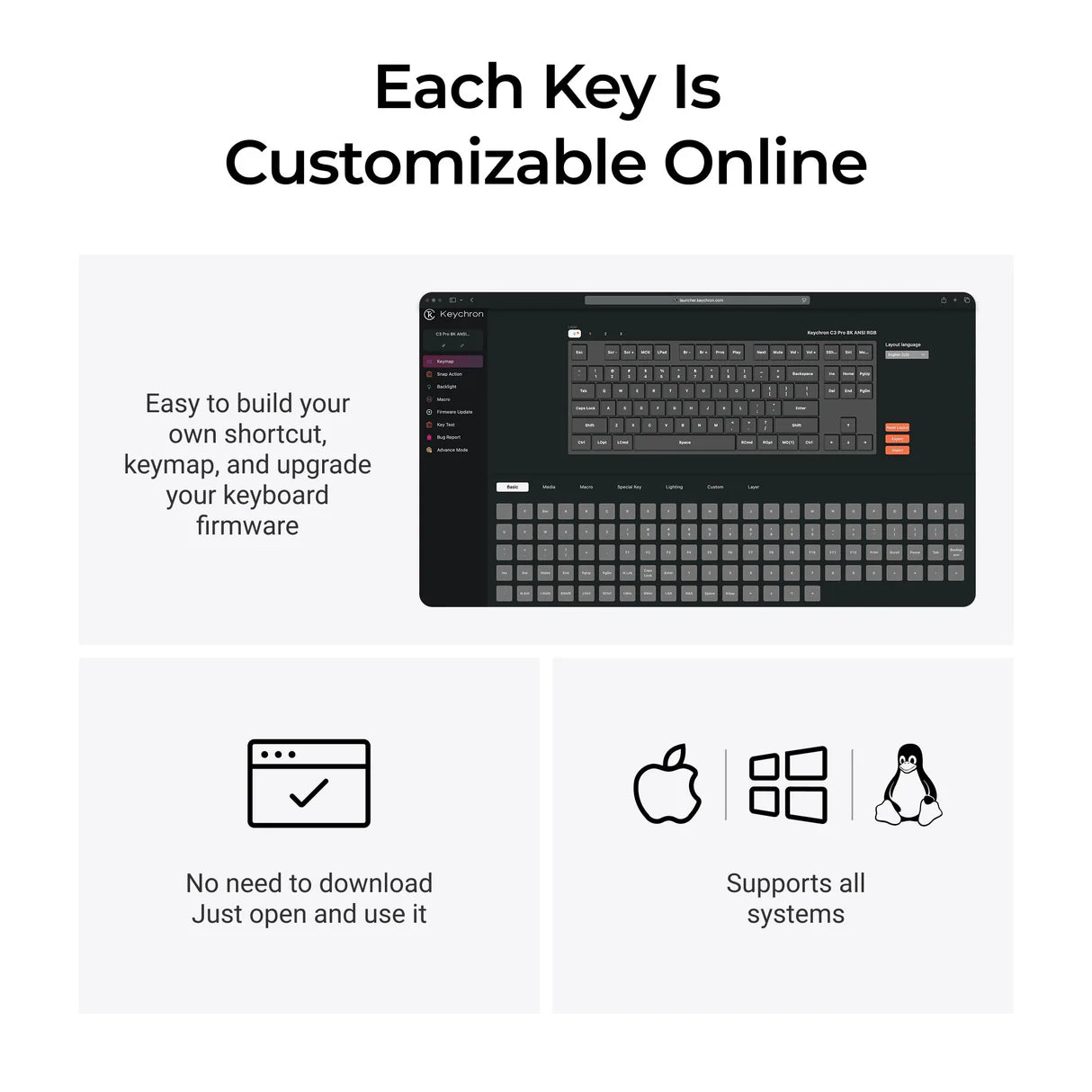 Keychron C3 Pro 8K QMK testreszabható vezetékes mechanikus billentyűzet