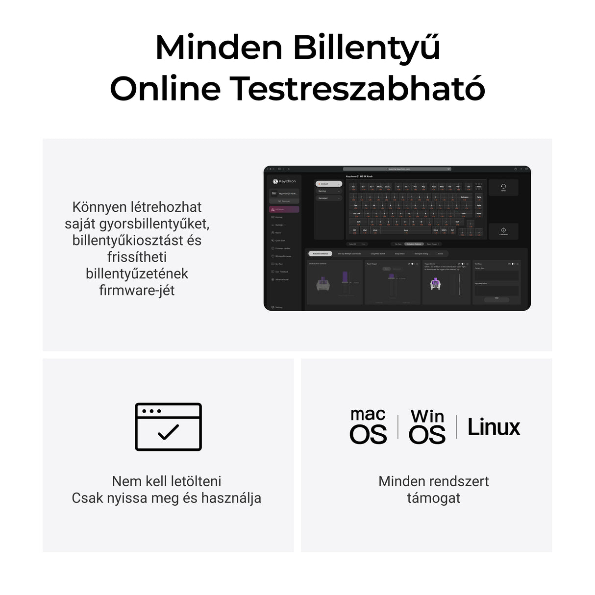 Keychron Q1 HE QMK testreszabható vezeték nélküli mechanikus billentyűzet