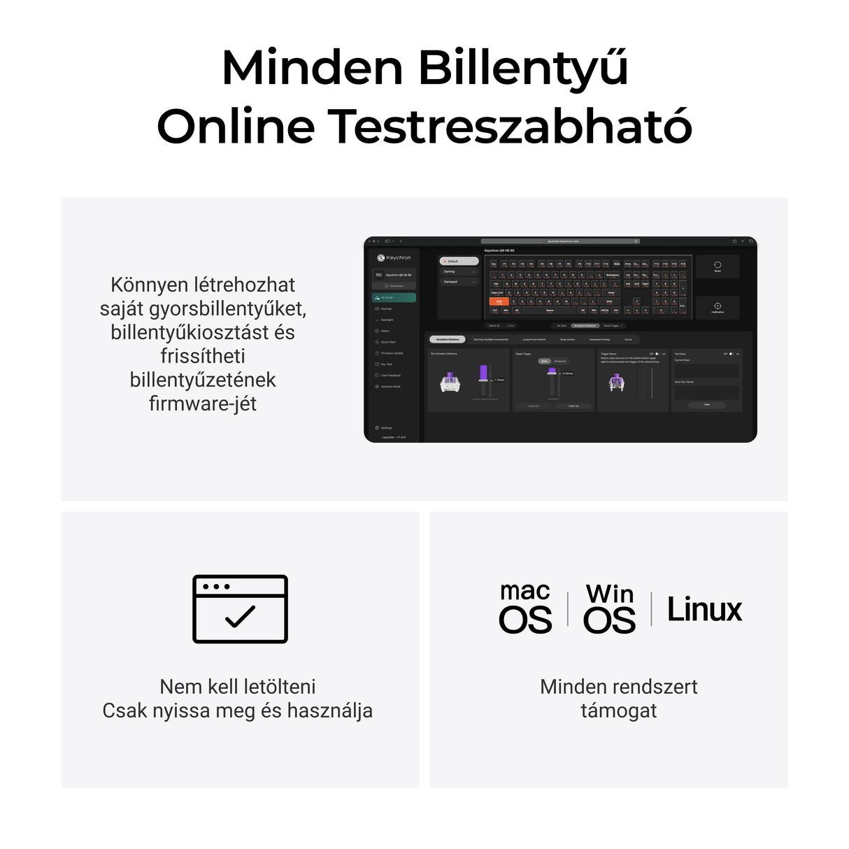 Keychron Q6 HE QMK testreszabható mágneskapcsolós vezeték nélküli mechanikus billentyűzet