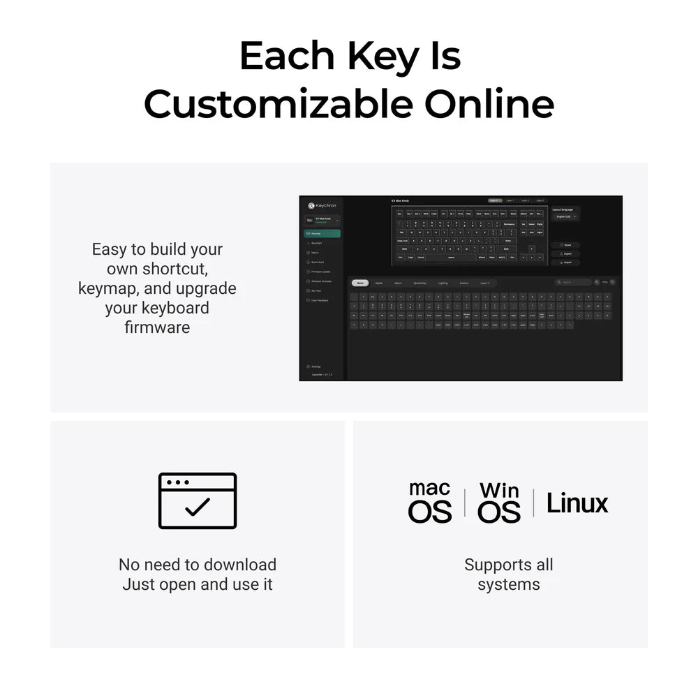 Keychron V3 Max QMK/VIA testreszabható vezeték nélküli mechanikus billentyűzet