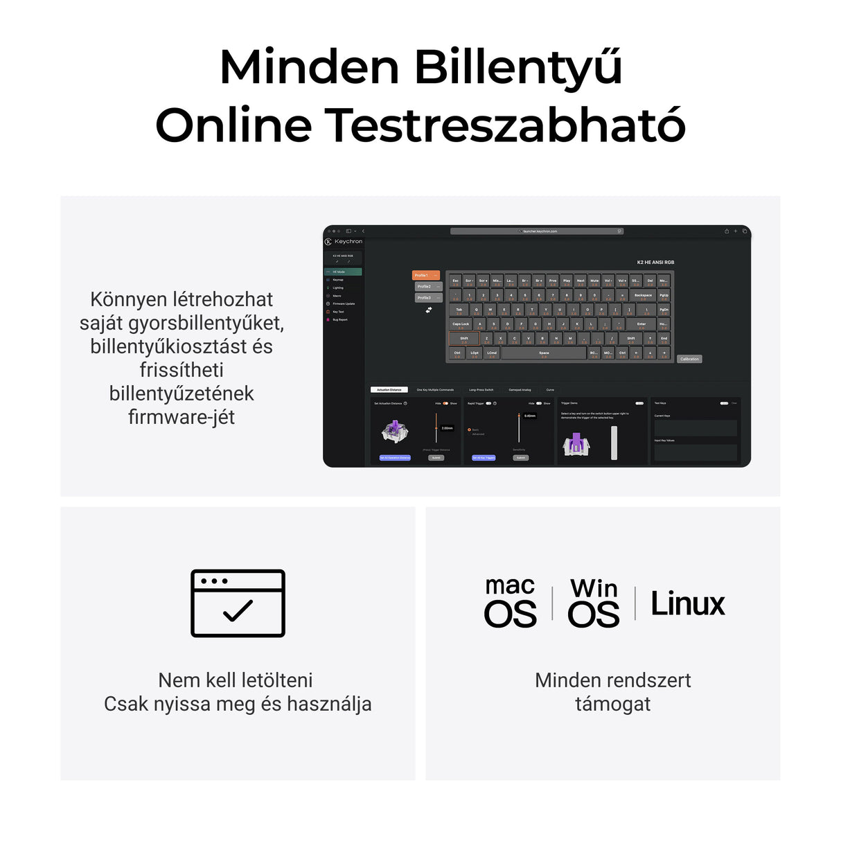 Keychron K2 HE testreszabható mágneskapcsolós vezeték nélküli mechanikus billentyűzet