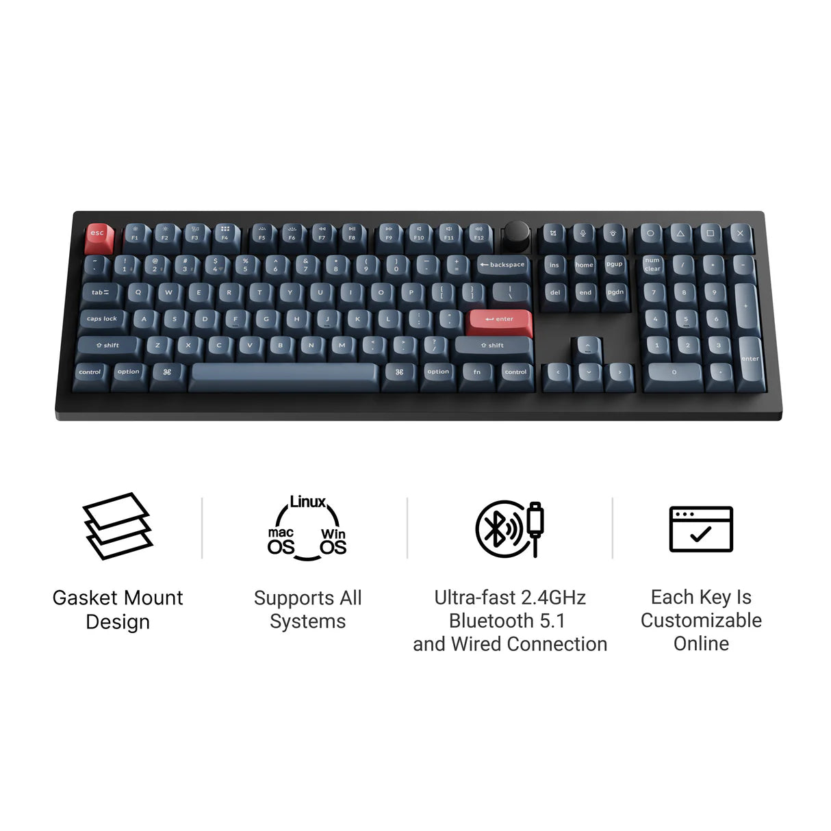 Keychron V6 Max QMK/VIA testreszabható vezeték nélküli mechanikus billentyűzet